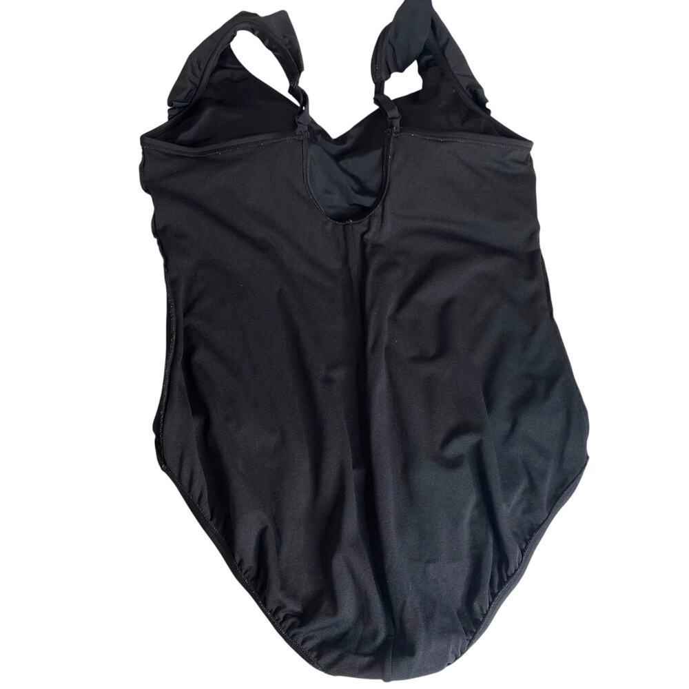 Time and Tru One Piece Swimsuit Black Ruffle Strap V Neck Size 2X 20W-22W Retro - Picture 13 of 16